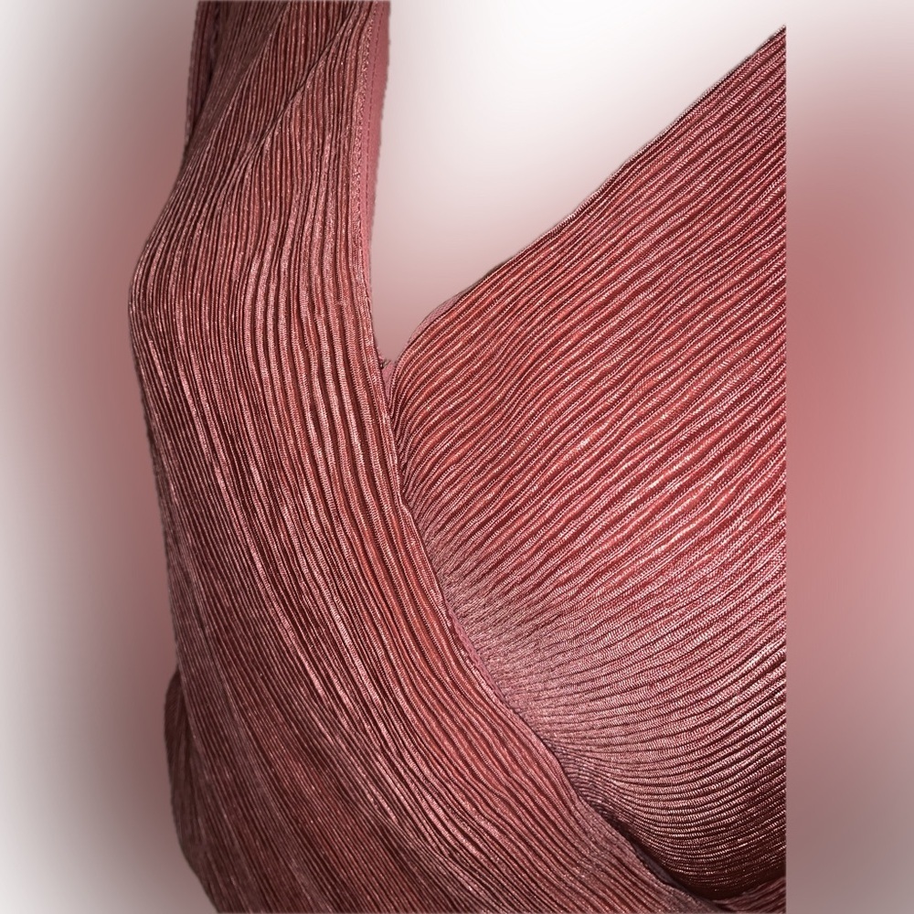 ASTR The Label Pleated Valdez Primadonna Wrap Blouse Pink Clay Puff Shoulder XS - Picture 6 of 11